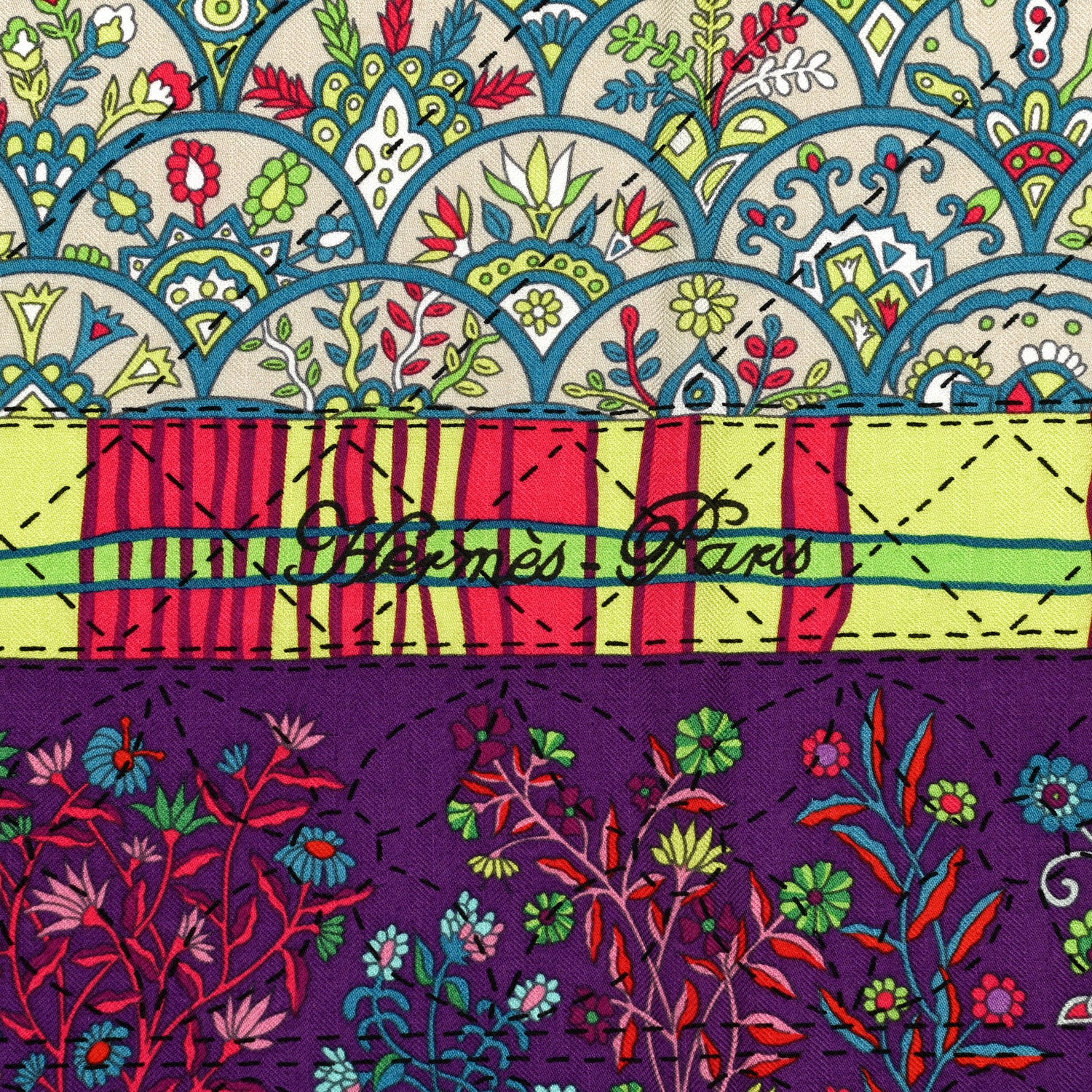 Hermes Cashmere Silk Pique Fleuri de Provence Shawl 140 Canard Violet Framboise 2 of 6
