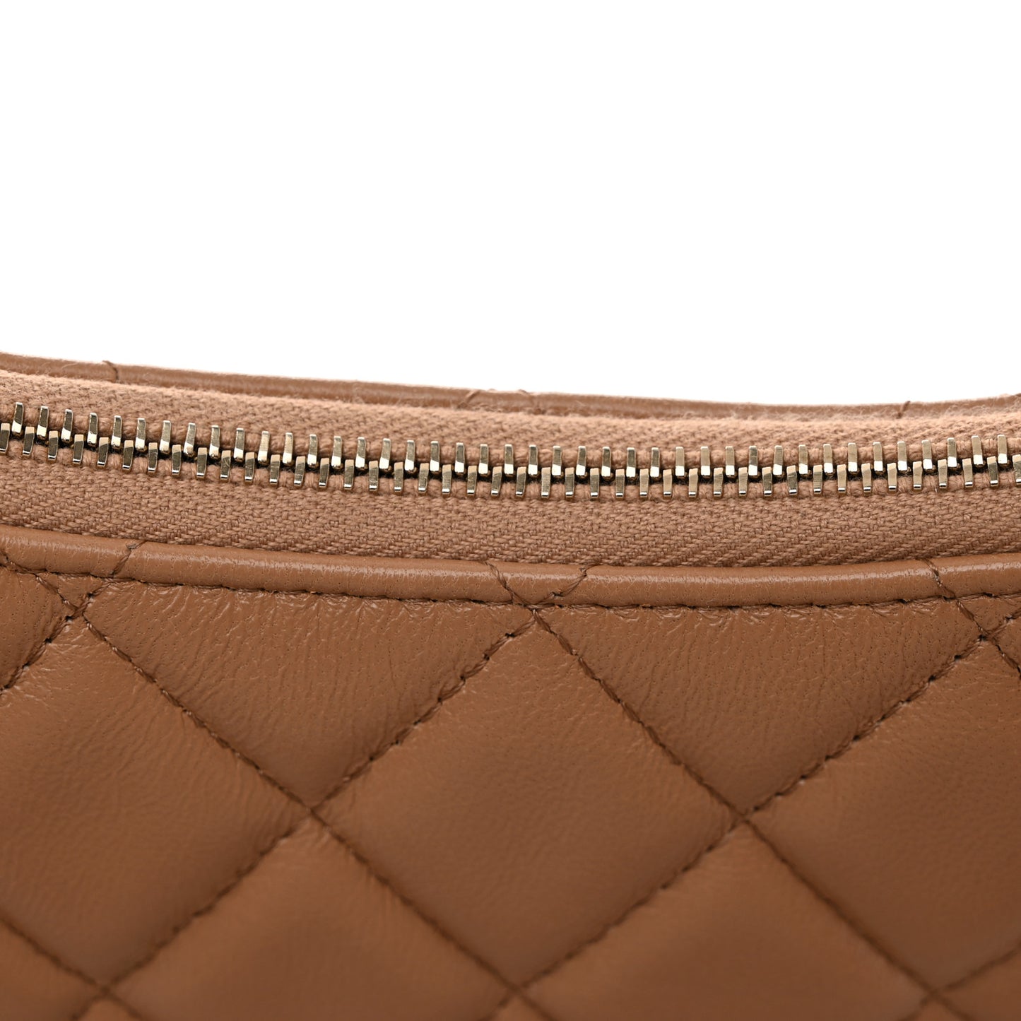 Shiny Crumpled Lambskin Quilted Large Trendy Chain Around Hobo Dark Beige