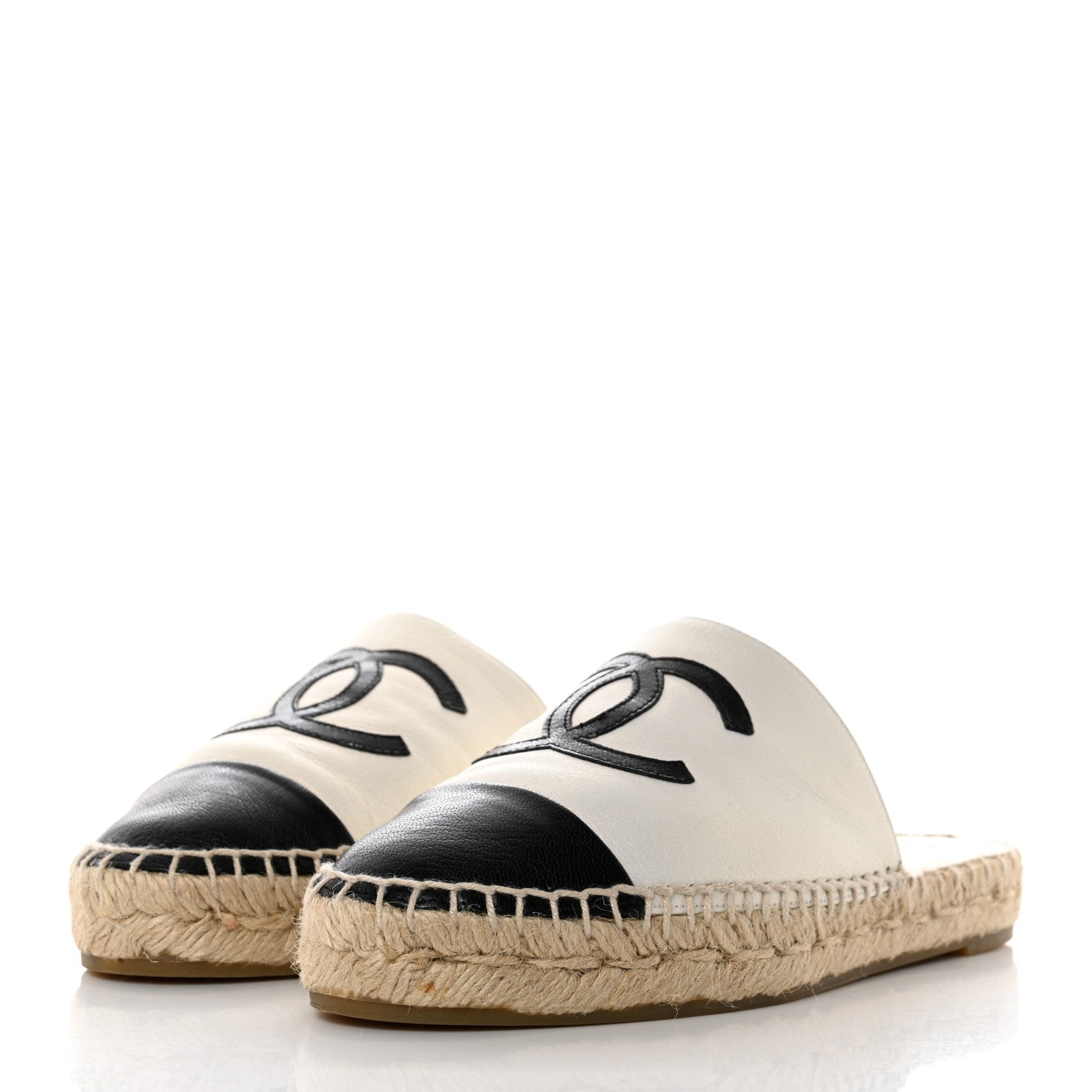 Chanel Iridescent Goatskin CC Espadrille Mules 35 Ivory Black 3 of 10