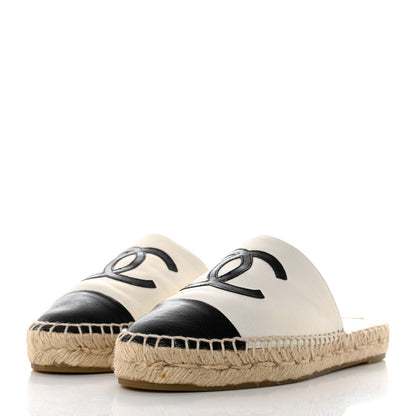 Chanel Iridescent Goatskin CC Espadrille Mules 35 Ivory Black 3 of 10