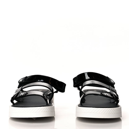 Chanel Patent Calfskin Velcro Dad Sandals 39 Black 2 of 7