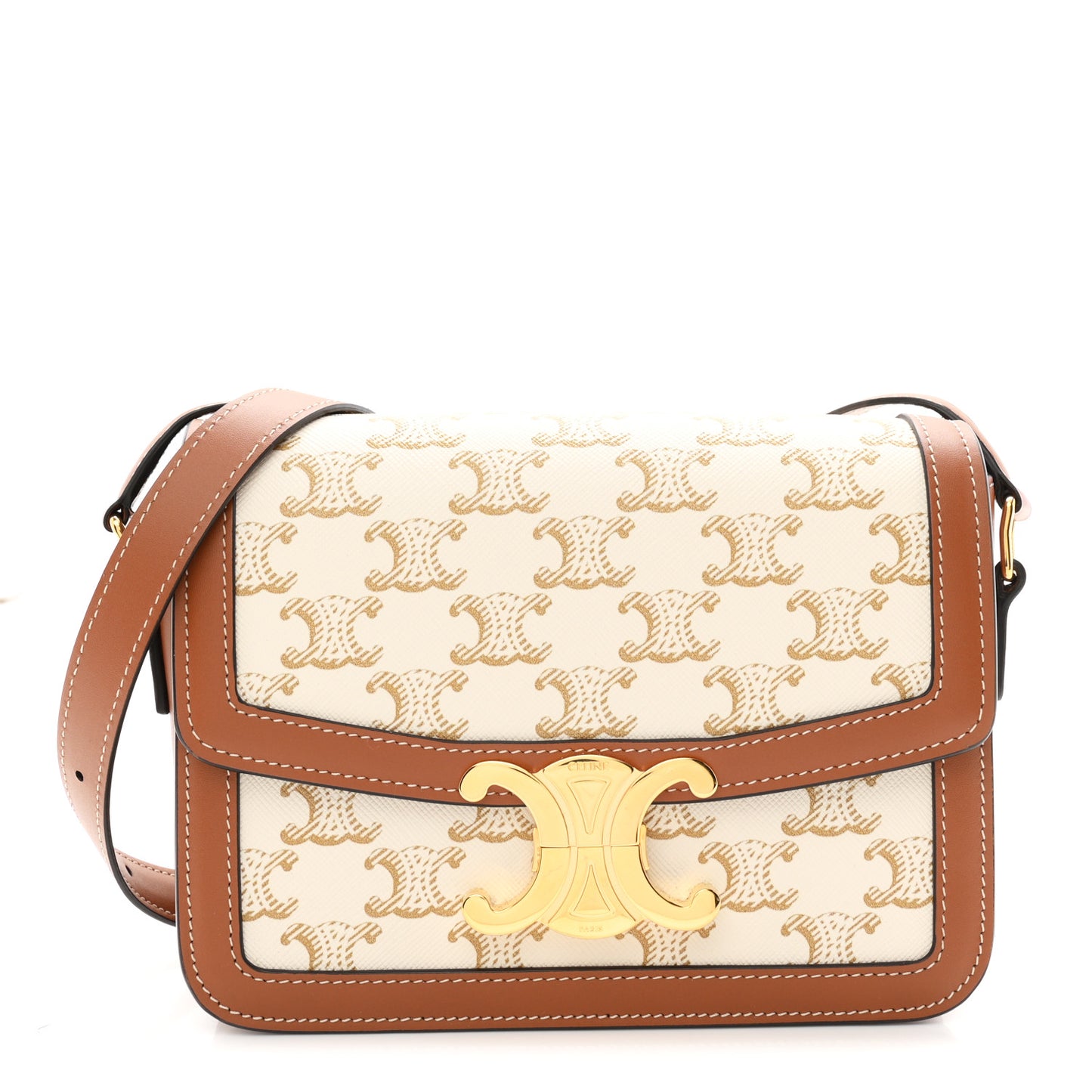 Calfskin Triomphe Canvas Teen Triomphe Bag White
