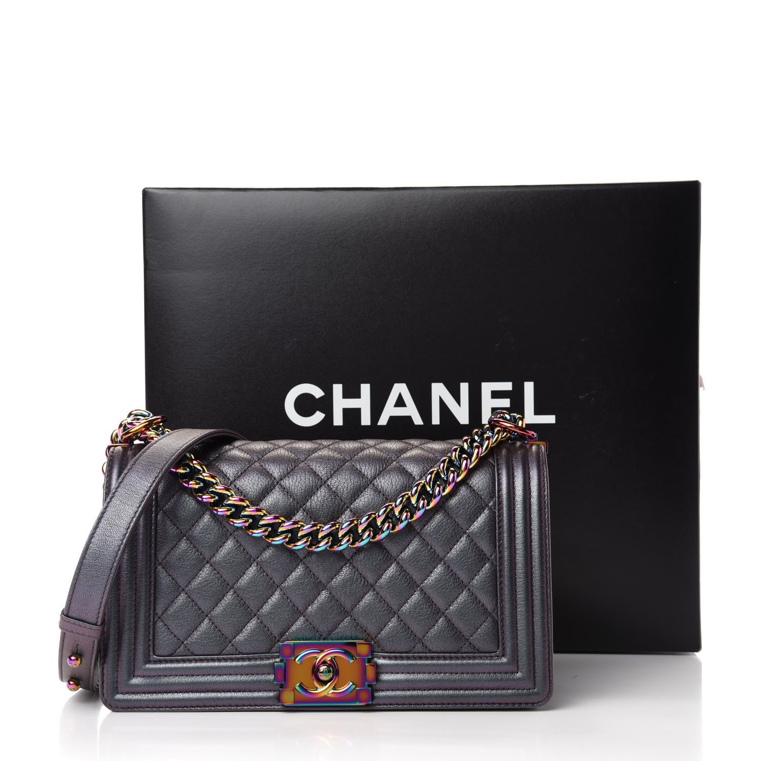 Chanel Iridescent Goatskin Quilted Medium Boy Flap Purple 11 of 11
