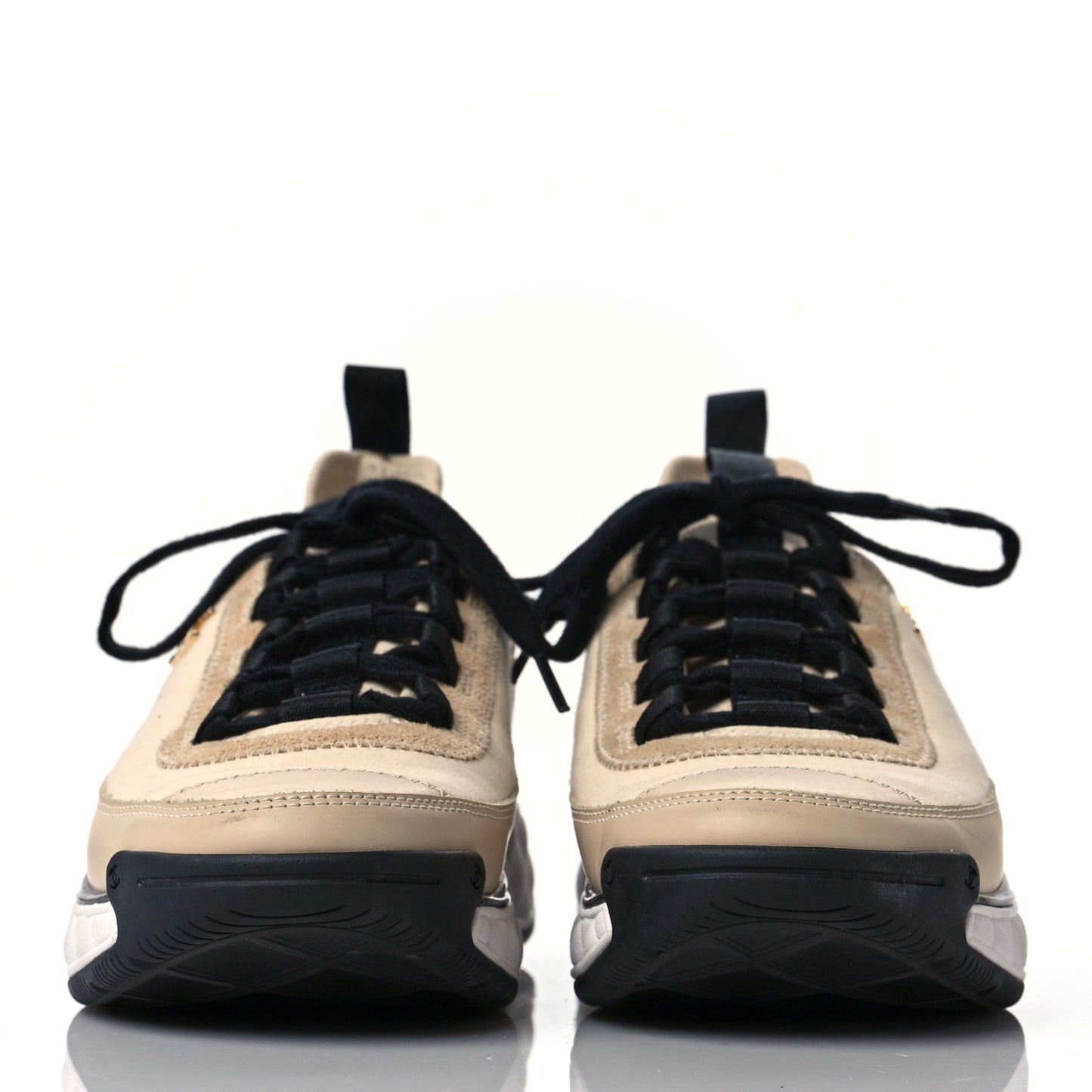 Velvet Calfskin Mixed Fibers CC Sneakers 36.5 Ivory Black
