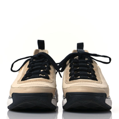 Chanel Velvet Calfskin Mixed Fibers CC Sneakers 36.5 Ivory Black 2 of 8