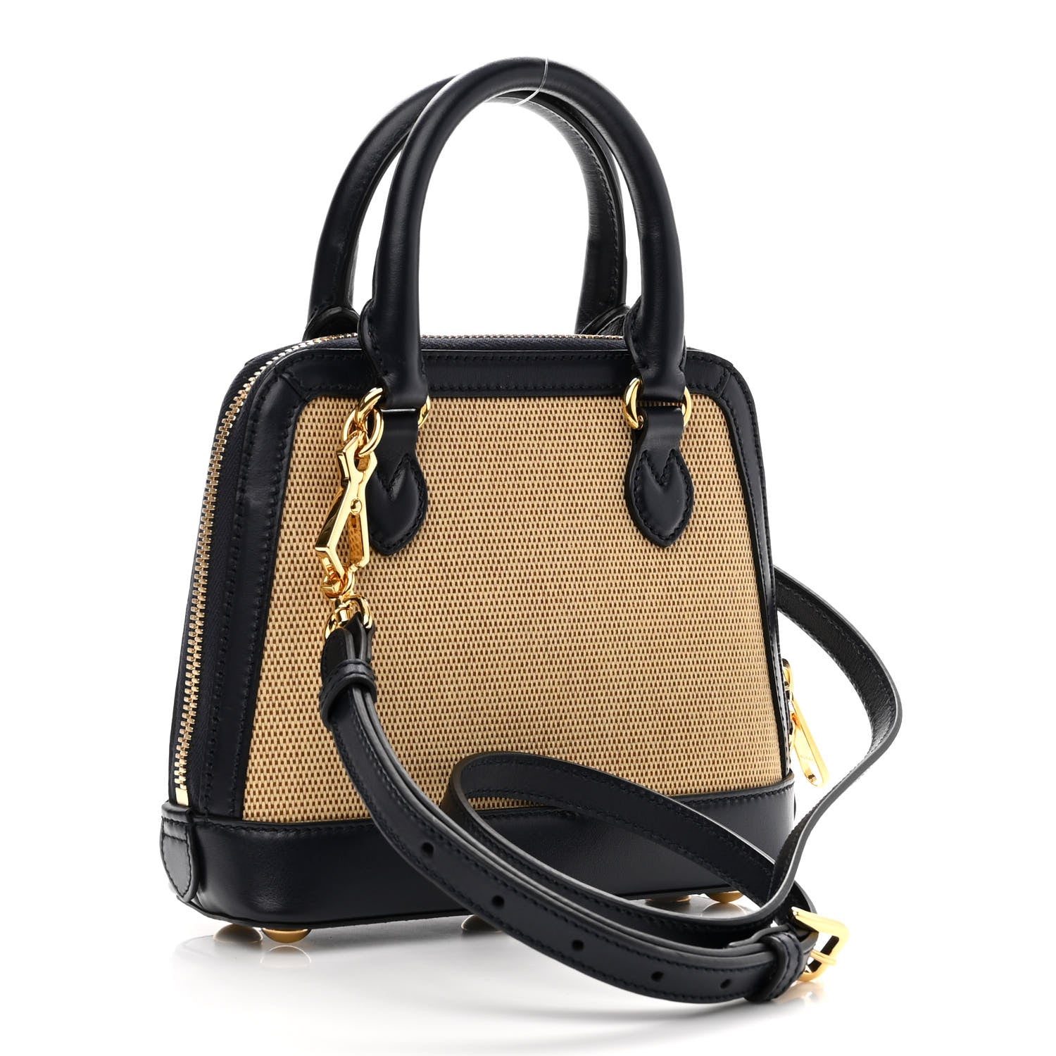 Gucci Vintage Rice Canvas Plutone Calfskin Mini Horsebit 1955 Top Handle Bag Beige Blue 3 of 9