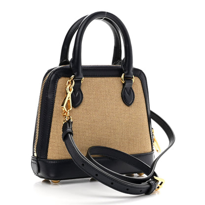 Gucci Vintage Rice Canvas Plutone Calfskin Mini Horsebit 1955 Top Handle Bag Beige Blue 3 of 9