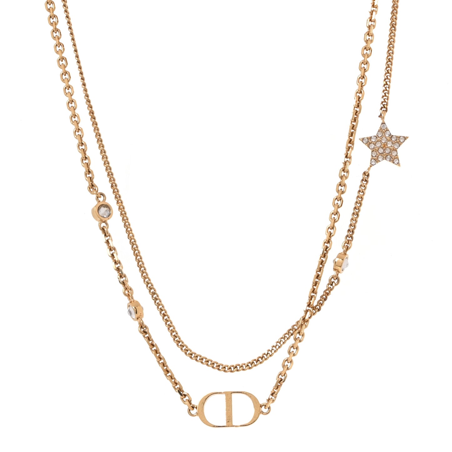 Metal Crystal Petit CD Double Necklace Gold