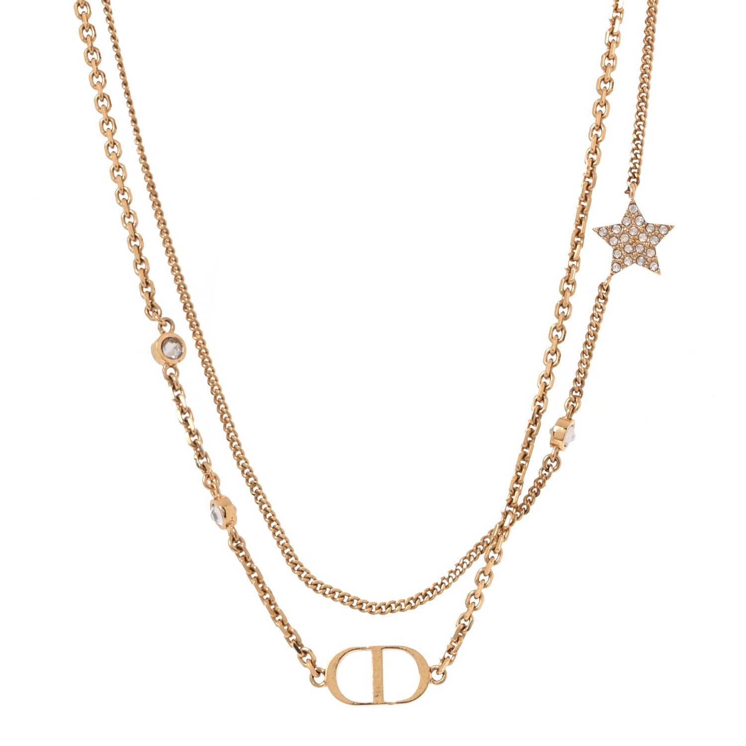 Christian Dior Metal Crystal Petit CD Double Necklace Gold 1 of 4