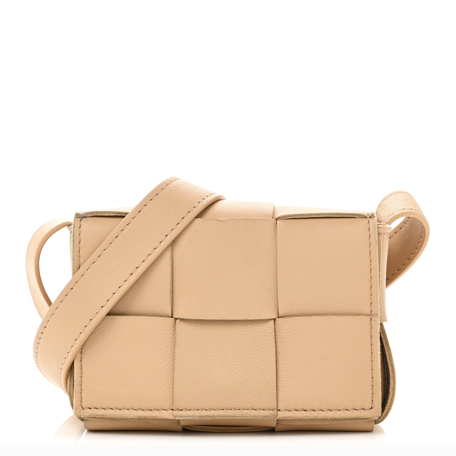Bottega Veneta Lambskin Maxi Intrecciato Extra Mini Cassette Crossbody Bag Almond 1 of 9