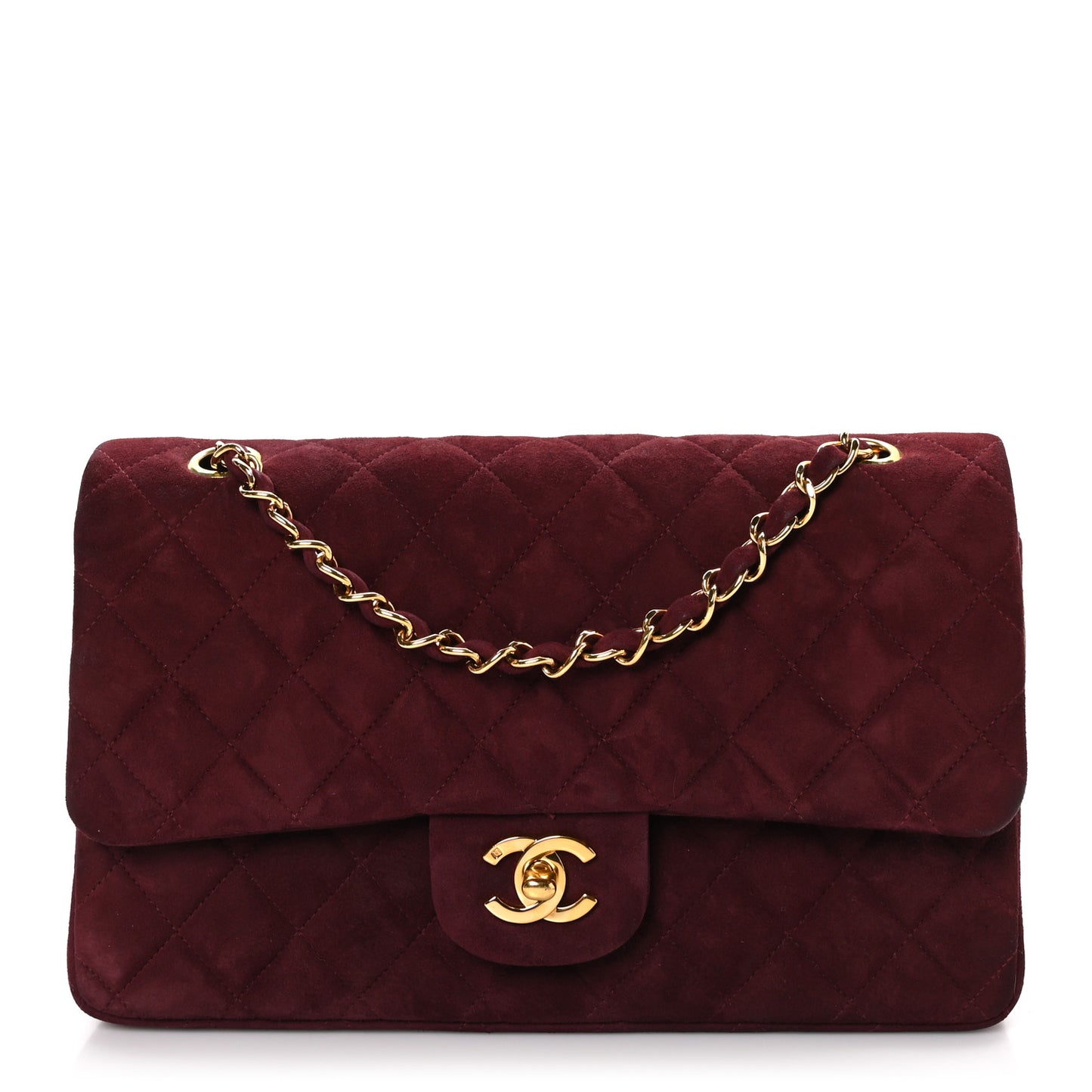 Suede Quilted Medium Double Flap Burgundy