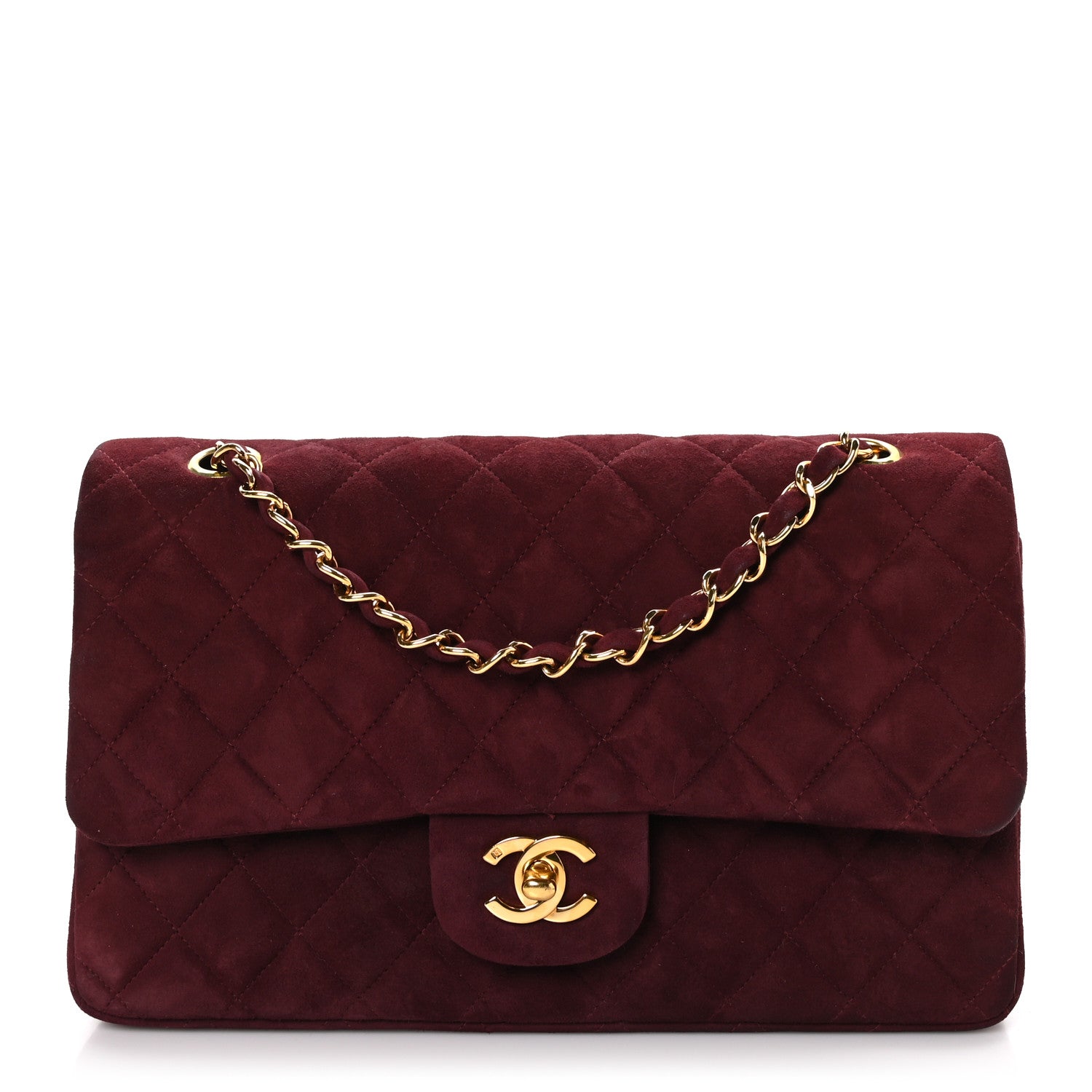 Chanel Suede Quilted Medium Double Flap Burgundy 1 of 10