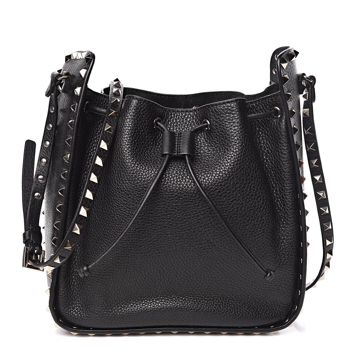 Valentino Garavani Grained Calfskin Rockstud Bucket Bag Black 1 of 10