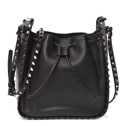 Valentino Garavani Grained Calfskin Rockstud Bucket Bag Black 1 of 10