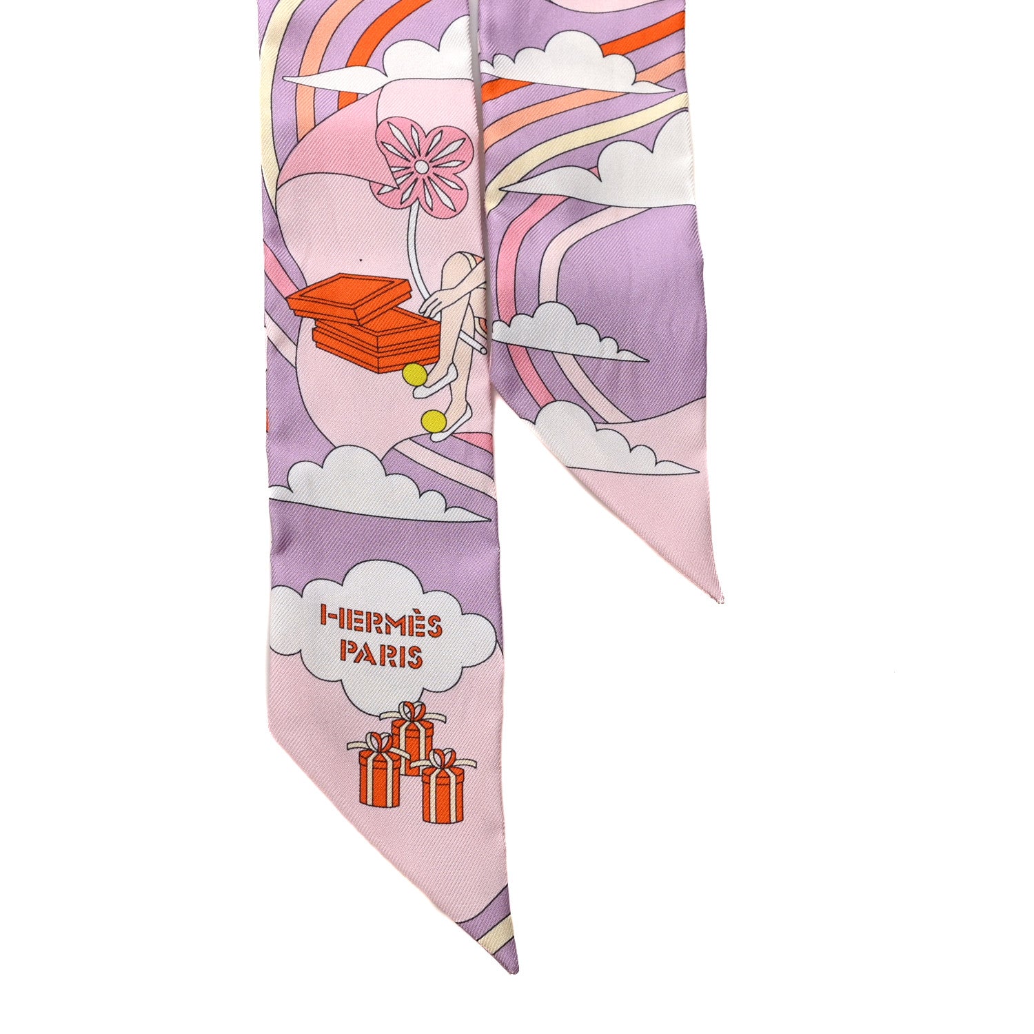 Hermes Silk Carres Volants Twilly Lilas Rose Pale Or 2 of 3