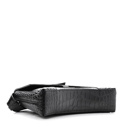 Balenciaga Extra Supple Calfskin Crocodile Embossed Monochrome XS Downtown Shoulder Bag Black 4 of 9