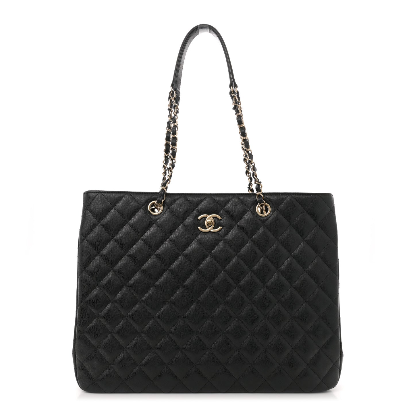 Caviar Quilted Large CC Shopping Tote Black