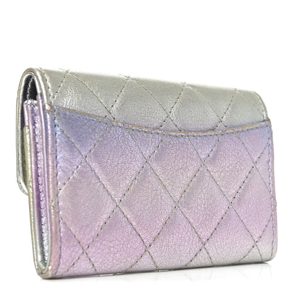 Chanel Gradient Metallic Calfskin Quilted Flap Card Holder Wallet Silver Blue Yellow Purple 3 of 8