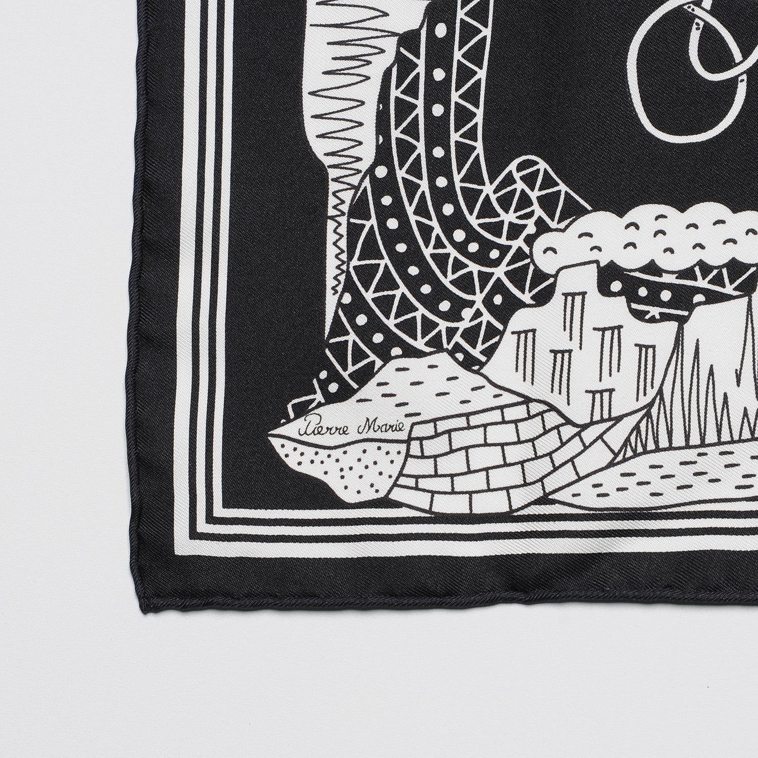 Hermes Silk Les Canyons Etoiles Bandana Scarf 55 Noir Blanc Noir 2 of 7