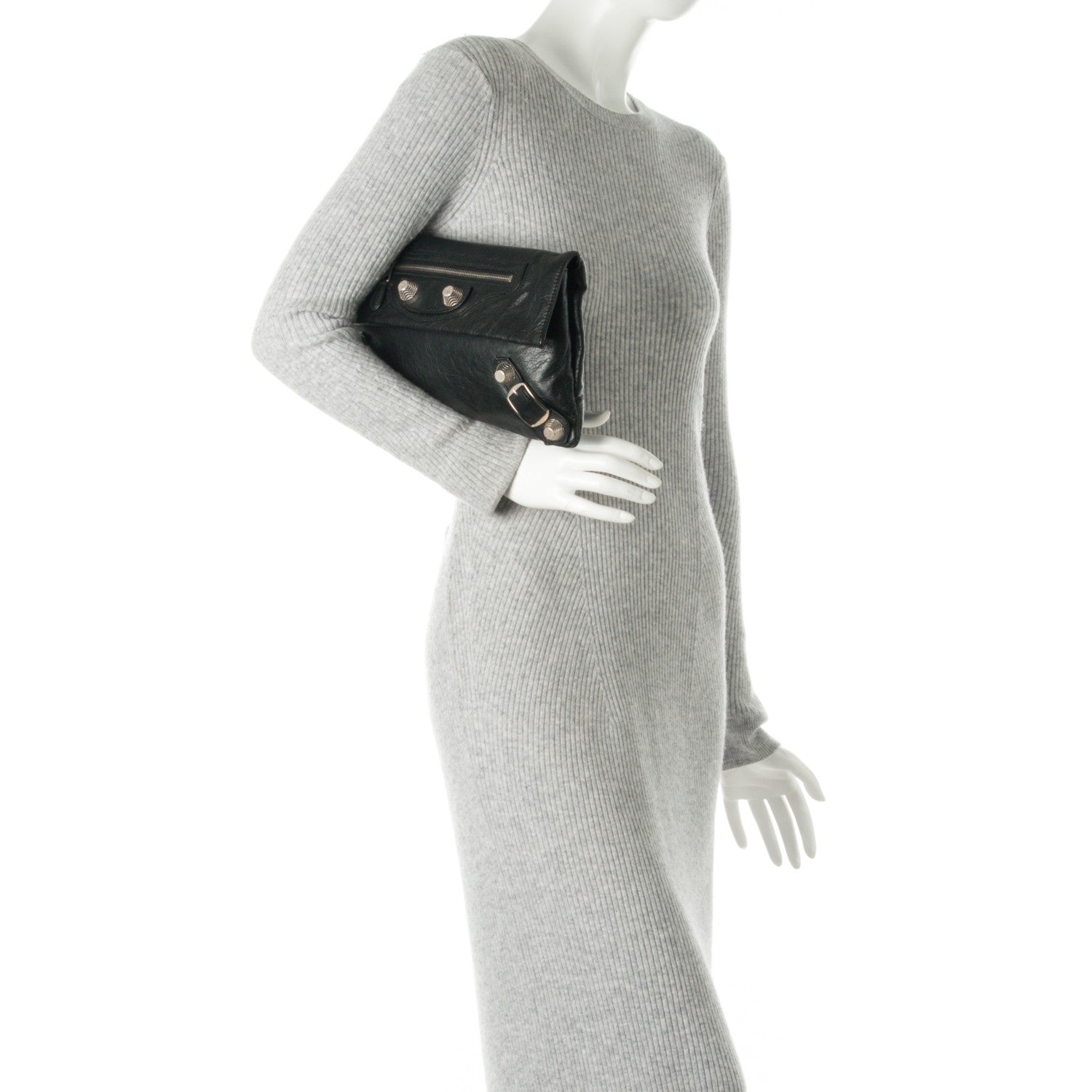 Balenciaga Agneau Giant 21 Silver Hardware Envelope Clutch Black 2 of 8