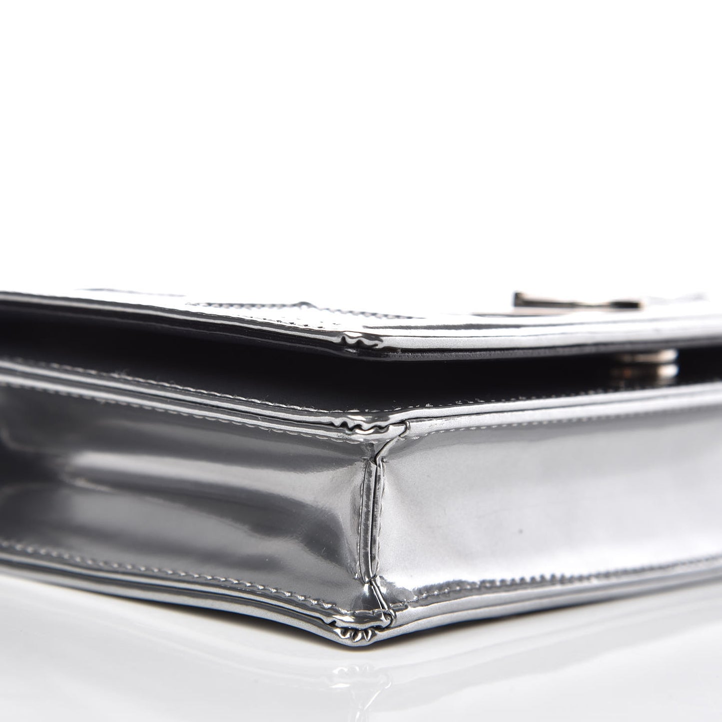 Metallic Patent Micro-Cannage Diorama Wallet on Chain Pouch Silver