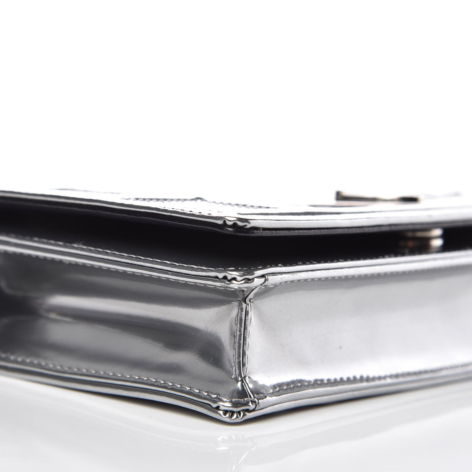 Christian Dior Metallic Patent Micro-Cannage Diorama Wallet on Chain Pouch Silver 7 of 9