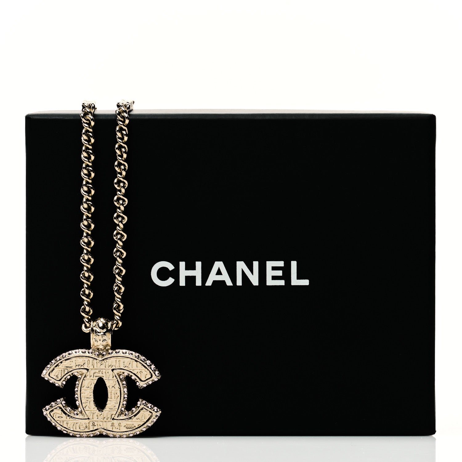 Chanel Metal Crystal Scarab CC Pendant Necklace Gold 6 of 6