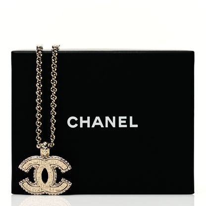 Chanel Metal Crystal Scarab CC Pendant Necklace Gold 6 of 6