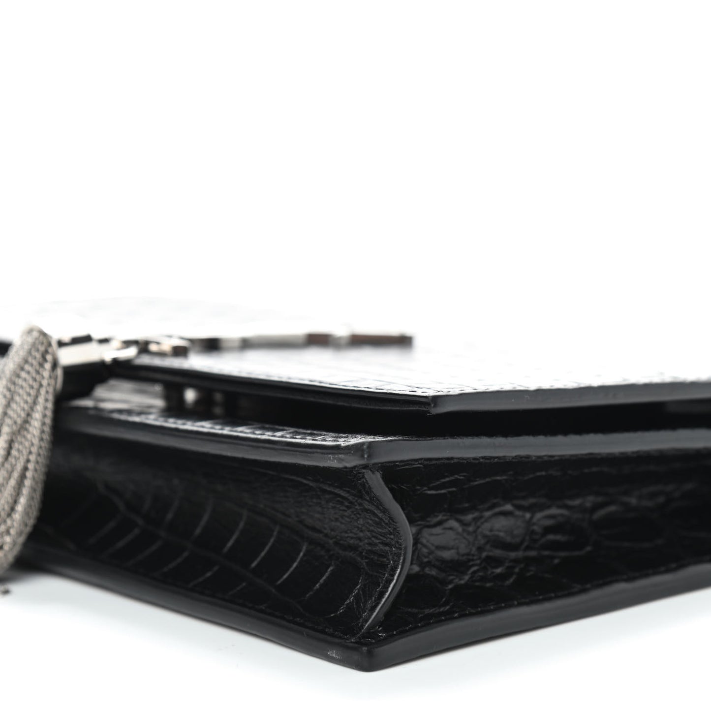 Calfskin Crocodile Embossed Kate Monogram Tassel Chain Wallet Black