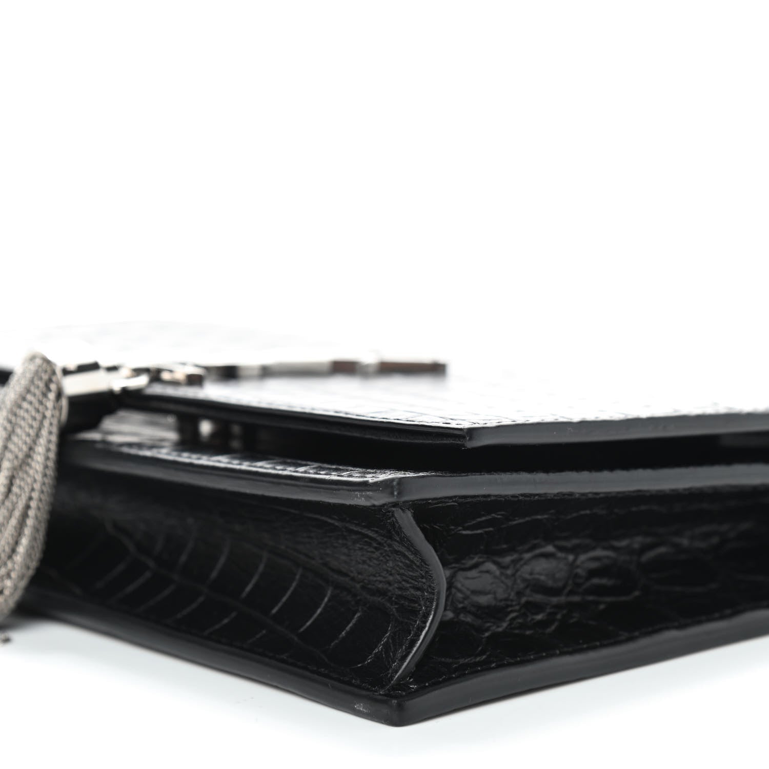 Saint Laurent Calfskin Crocodile Embossed Kate Monogram Tassel Chain Wallet Black 7 of 8