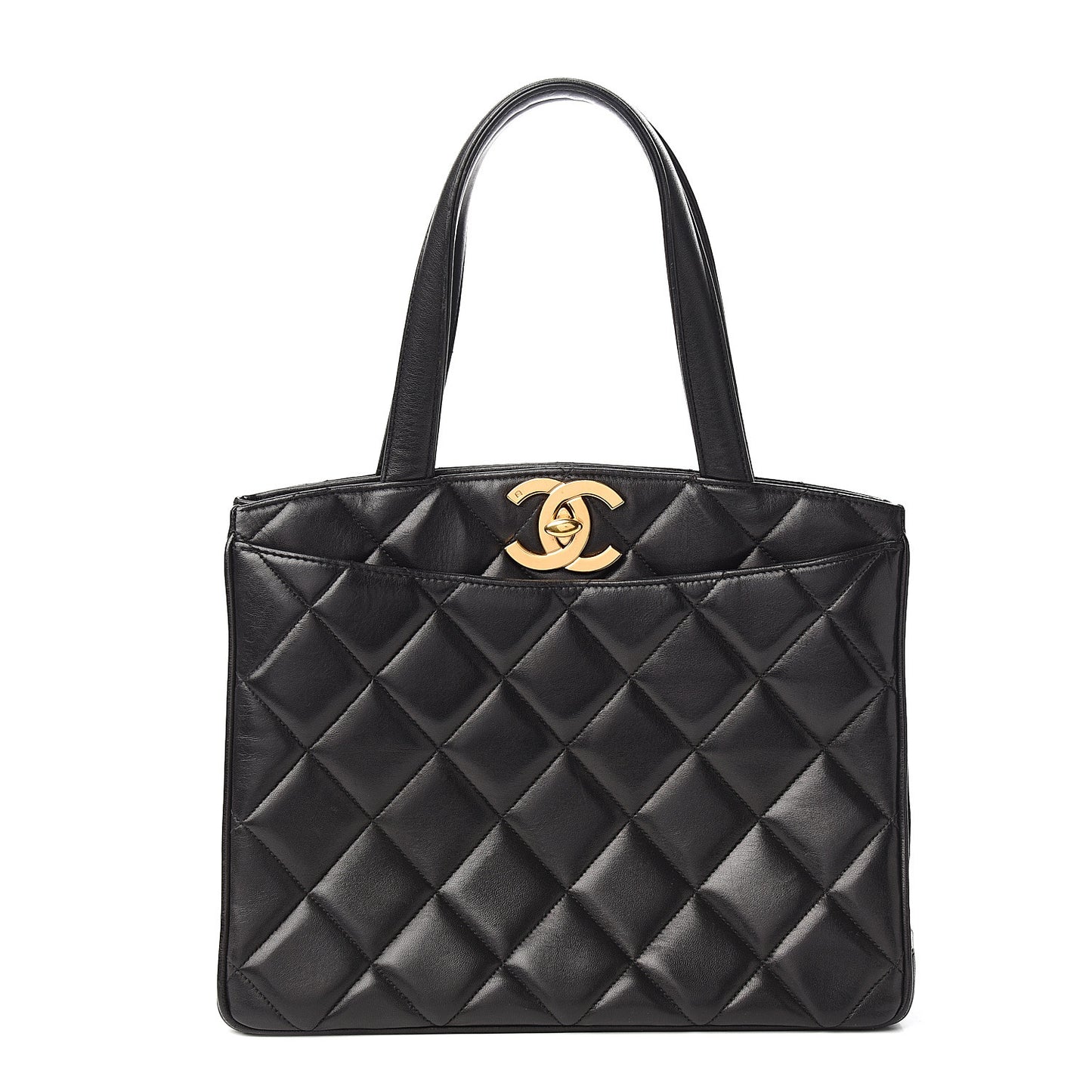Lambskin Quilted CC Shoulder Bag Black