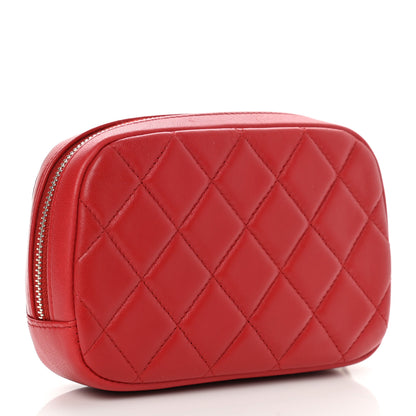 Chanel Lambskin Quilted Small Curvy Pouch Cosmetic Case Red 3 of 8