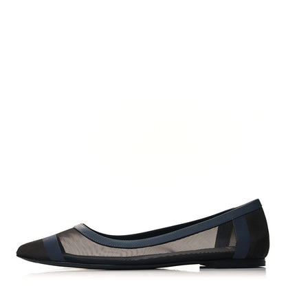 Fendi Mesh Skimmer Ballerina Flats 37.5 Navy Black 1 of 7