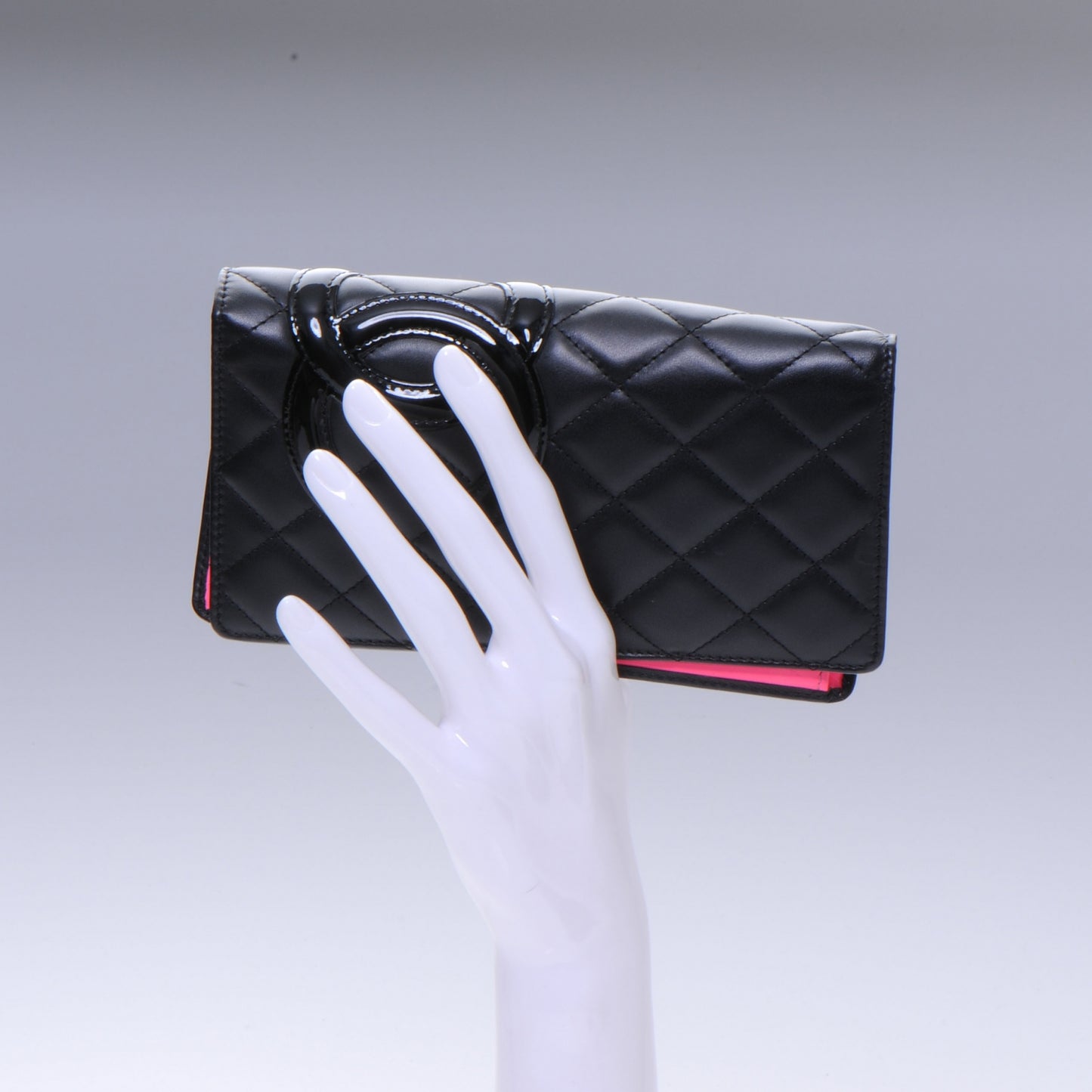 Calfskin Quilted Cambon Yen Wallet Black