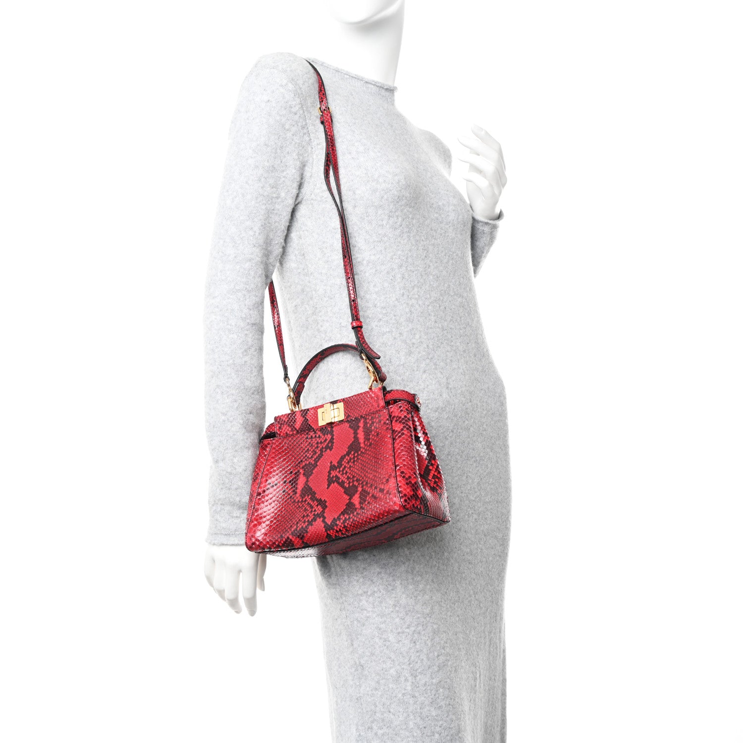 Fendi Snakeskin Shiny Nappa Mini Peekaboo Iconic Satchel 2 of 12