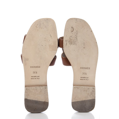 Hermes Box Calfskin Oran Sandals 36.5 Gold 5 of 8