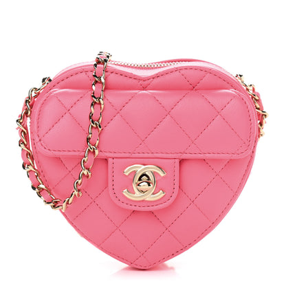 Chanel Lambskin Quilted CC In Love Heart Clutch With Chain Pink 1 of 10