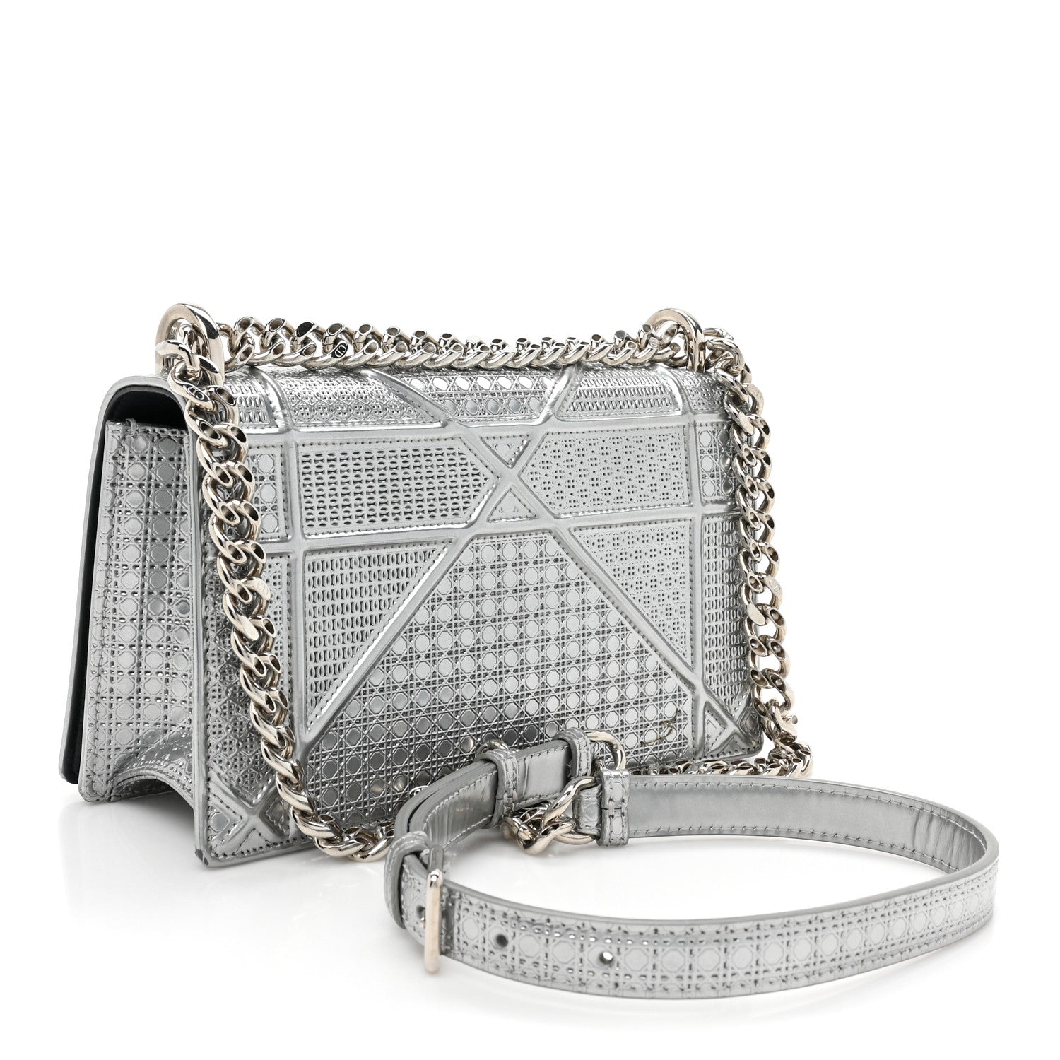 Christian Dior Metallic Patent Micro-Cannage Medium Diorama Flap Bag Silver 3 of 17
