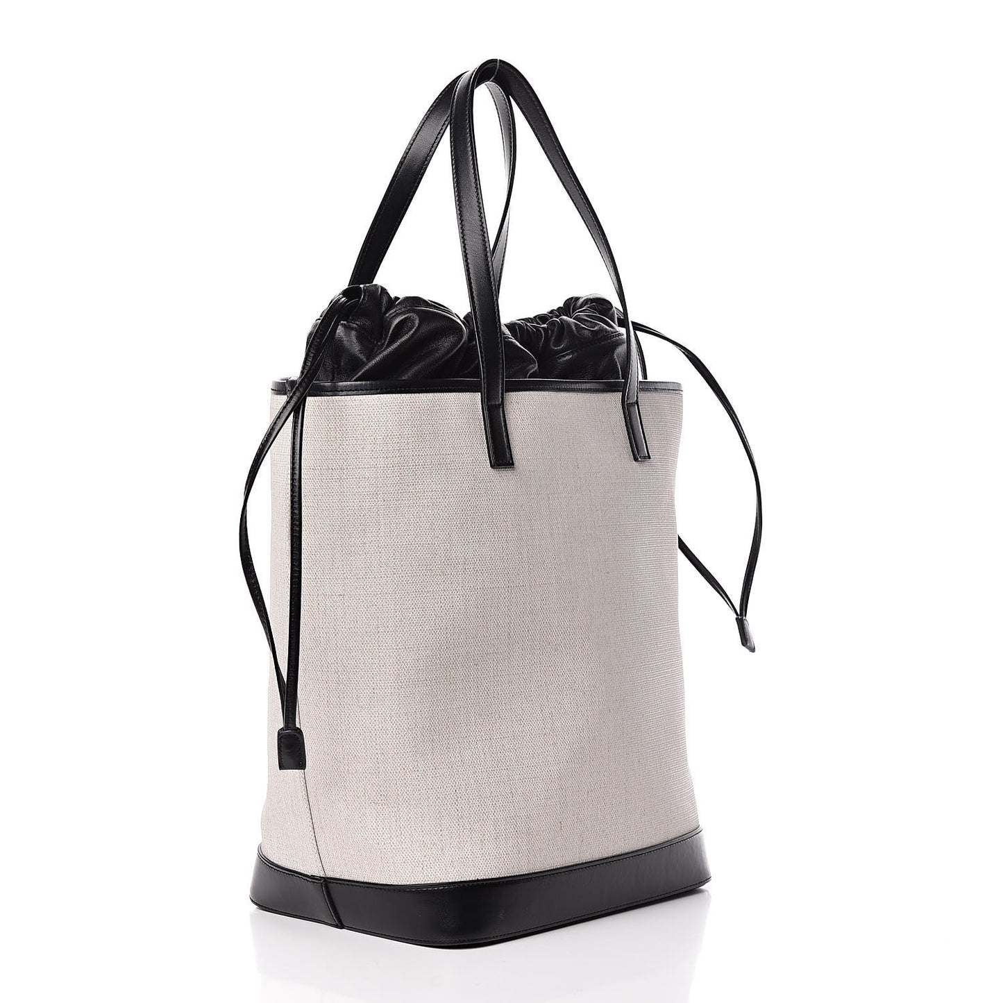 Canvas Calfskin Teddy Drawstring Shopping Tote White Black