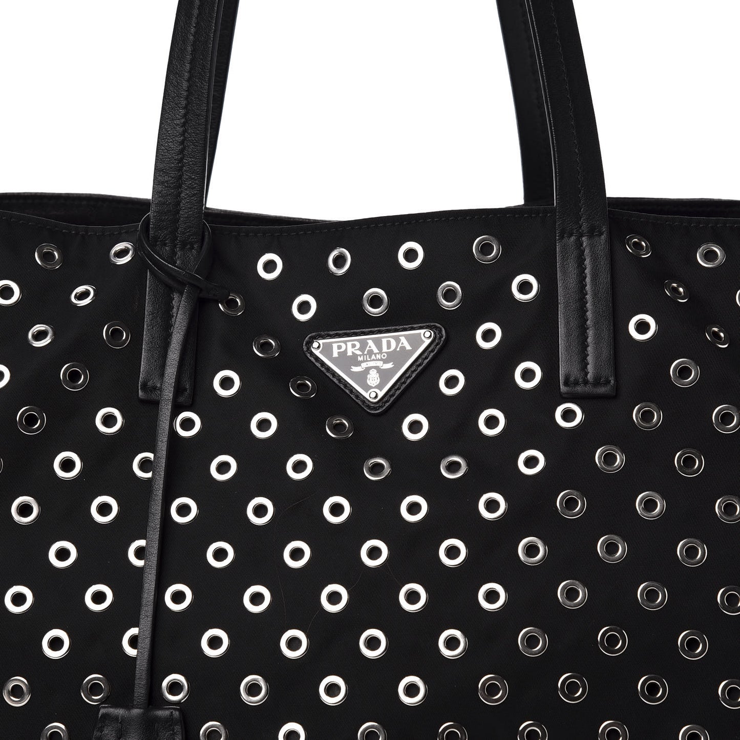 Tessuto Nylon Calfskin Grommet Tote Black