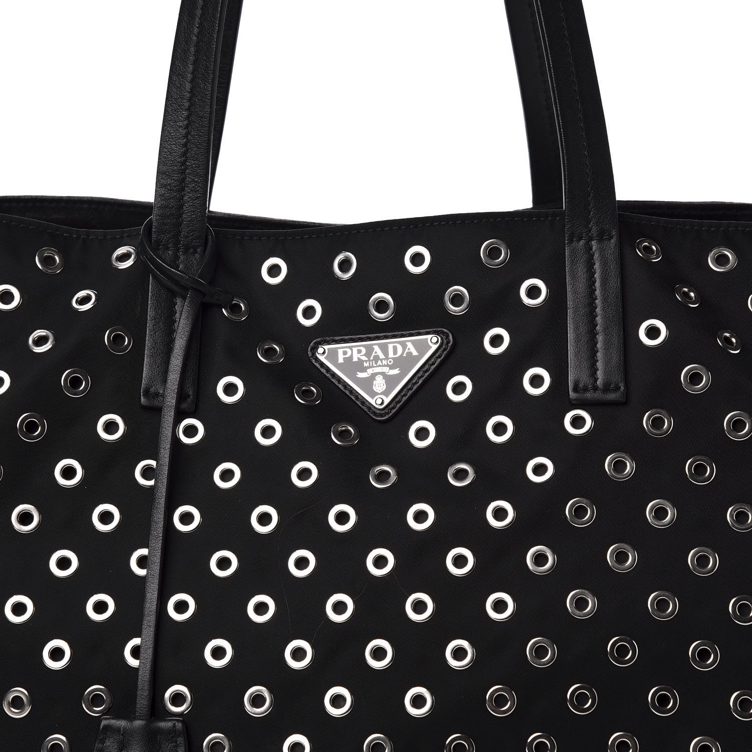Prada Tessuto Nylon Calfskin Grommet Tote Black 11 of 12