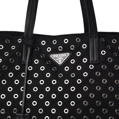 Prada Tessuto Nylon Calfskin Grommet Tote Black 11 of 12