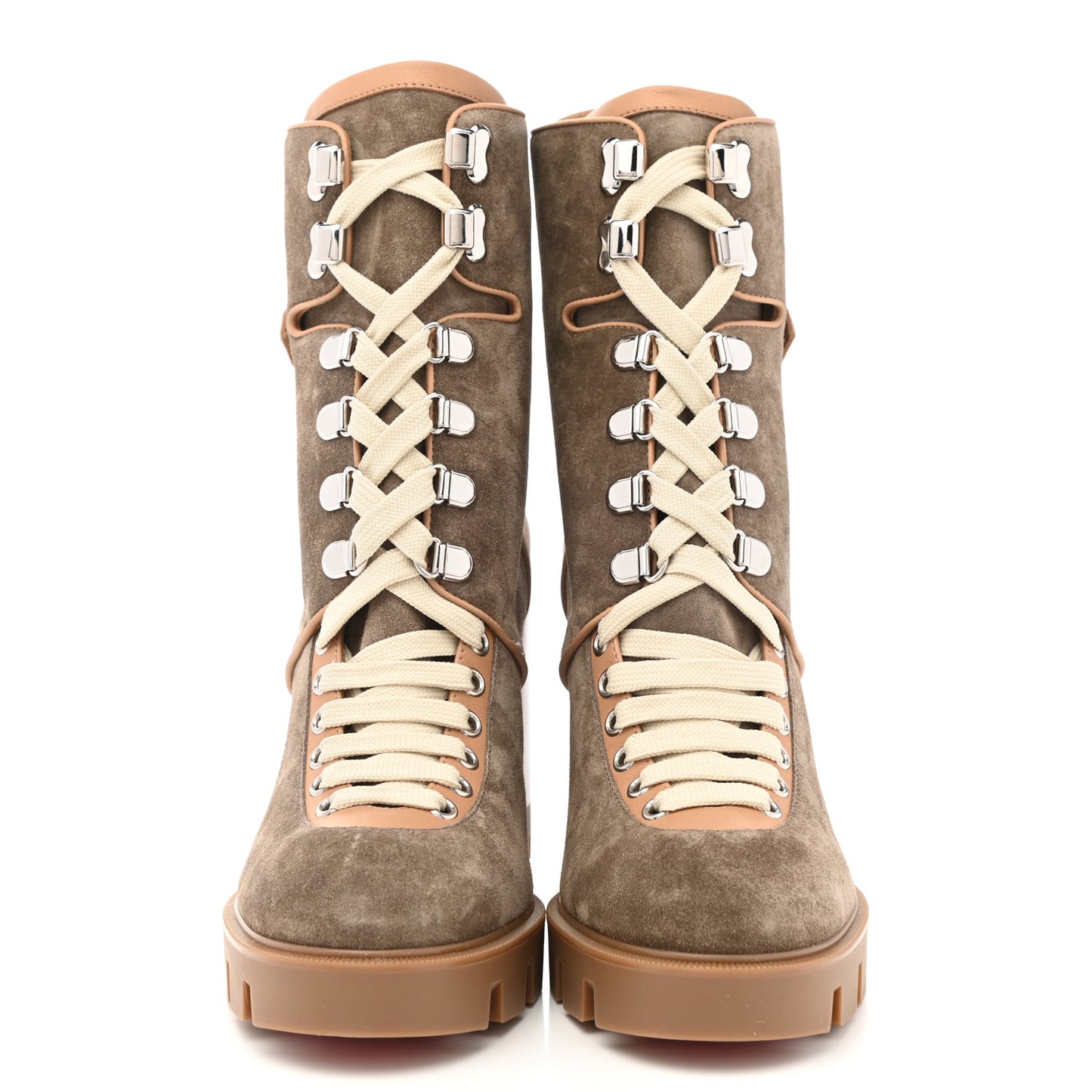 Suede Calfskin Macademia 100 Biker Platform Boots 40.5 Silex Light Cuir Dark Beige