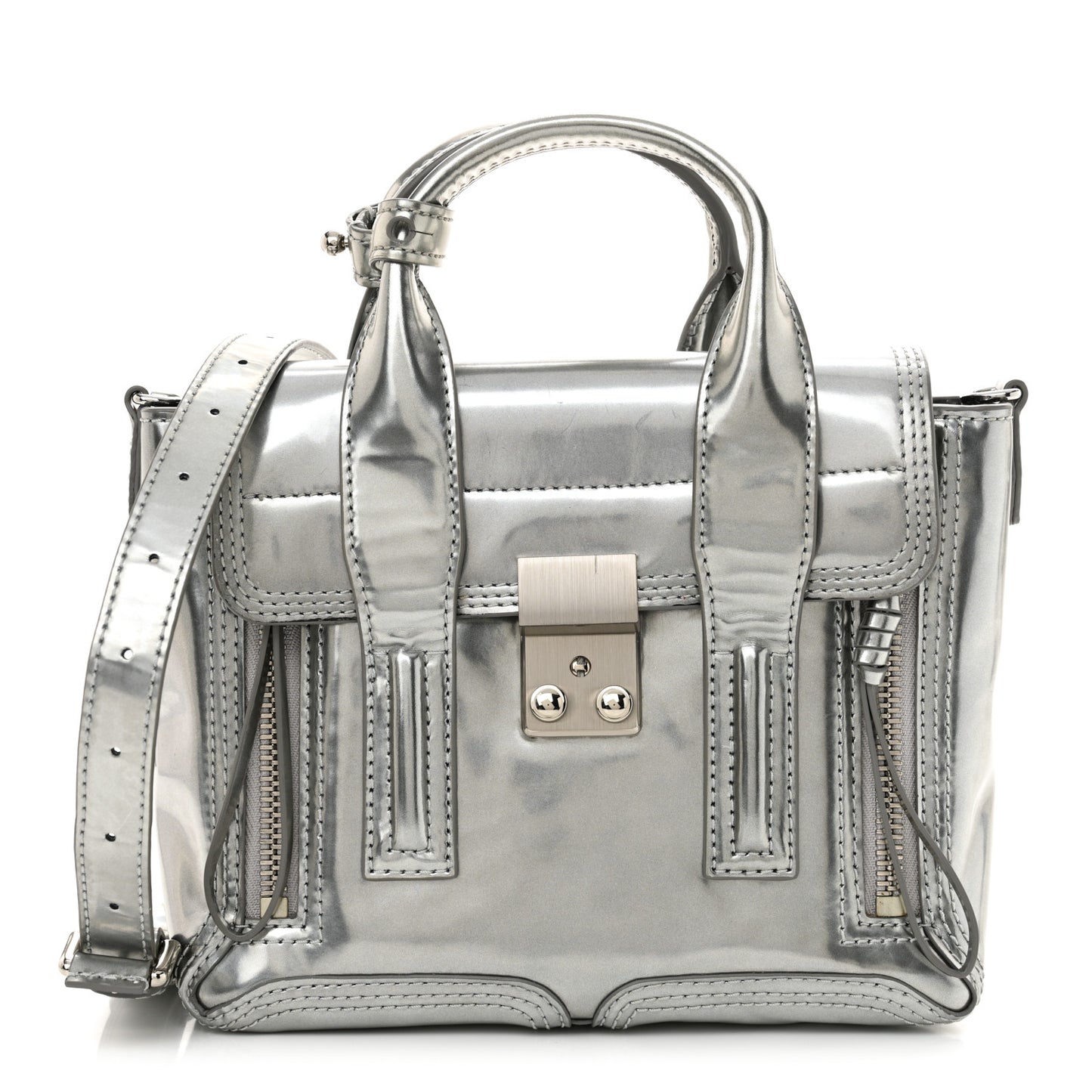Metallic Calfskin Mini Pashli Satchel Metallic Tin