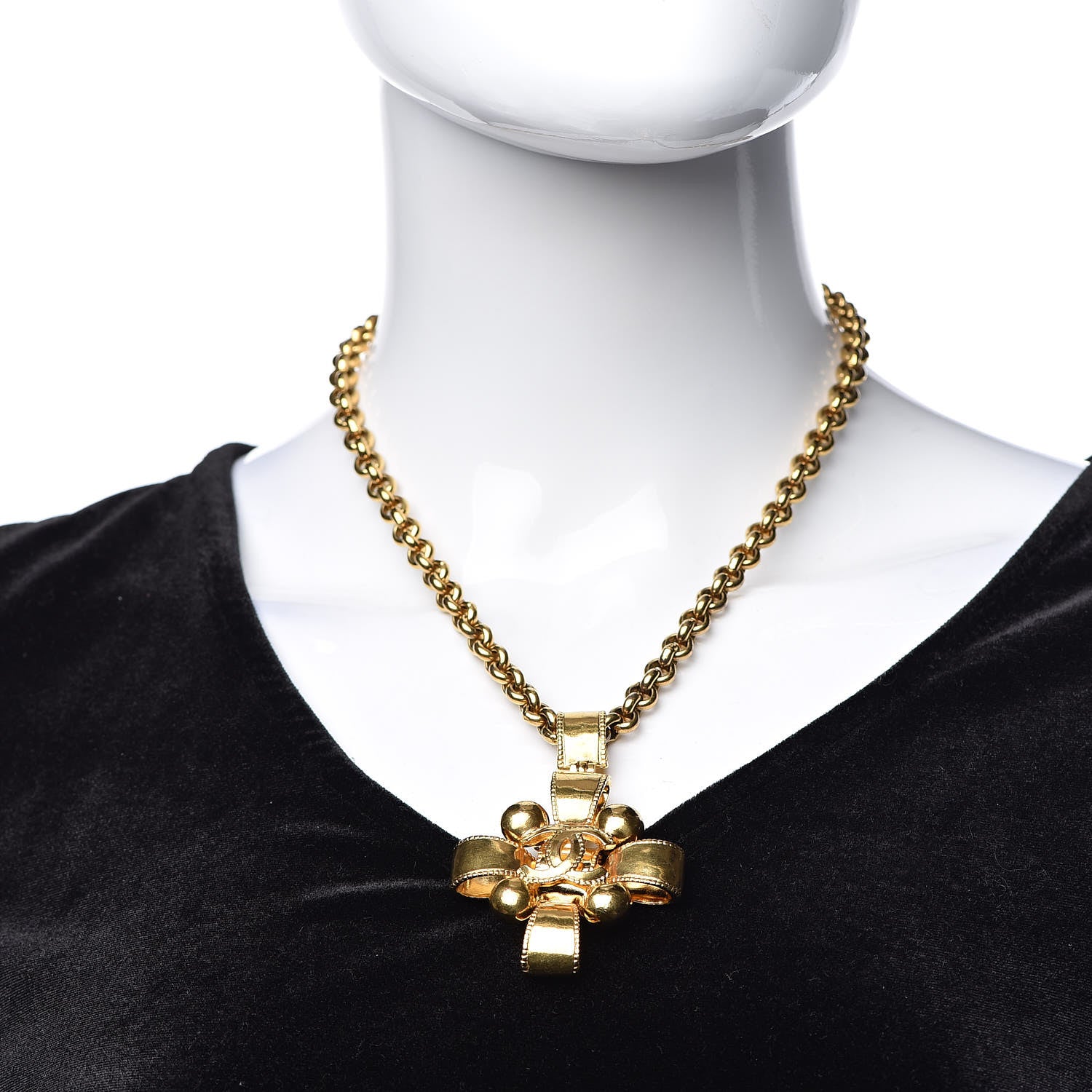 Chanel Chain CC Cross Necklace Gold 2 of 6