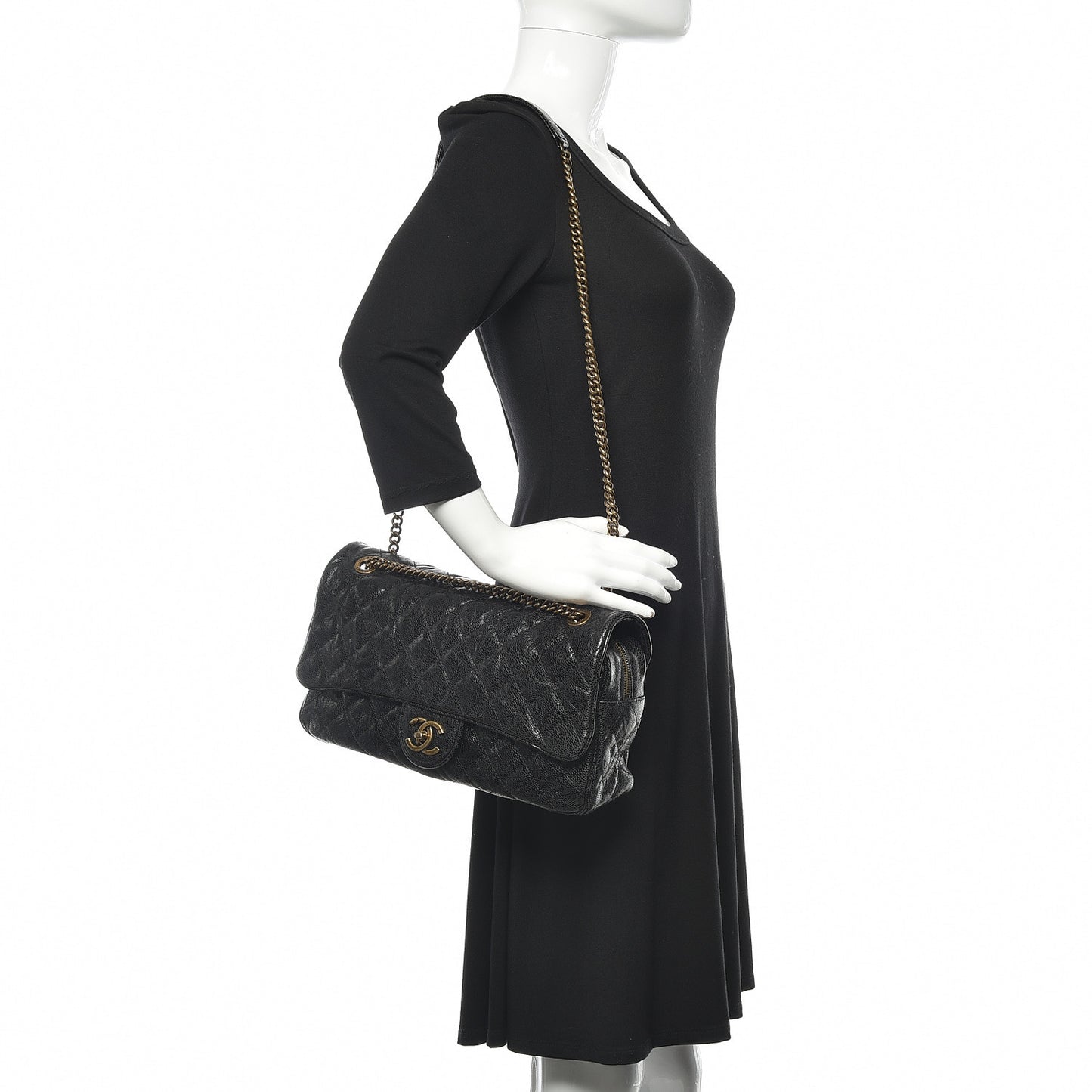 Crumpled Grained Calfskin Quilted Large Shiva Flap Black
