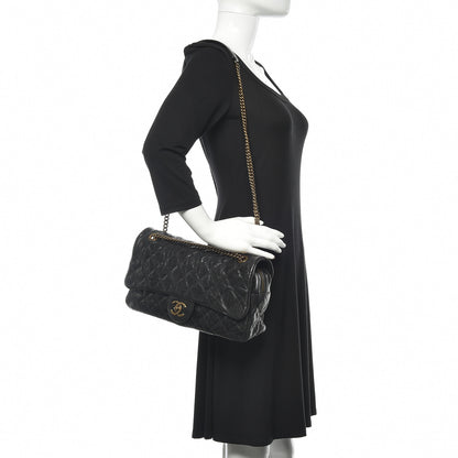 Chanel Crumpled Grained Calfskin Quilted Large Shiva Flap Black 2 of 10
