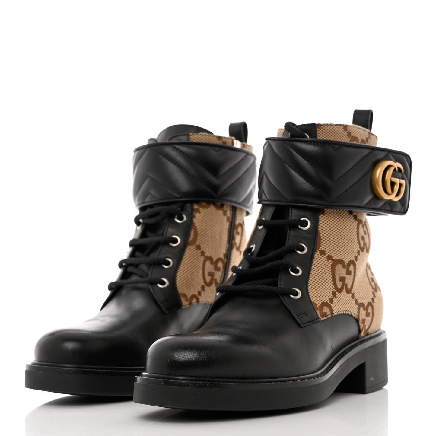 Flores Calfskin Monogram Maxi GG Nappa Matelasse Double G 40mm Ankle Boots 40 Black Camel Ebony
