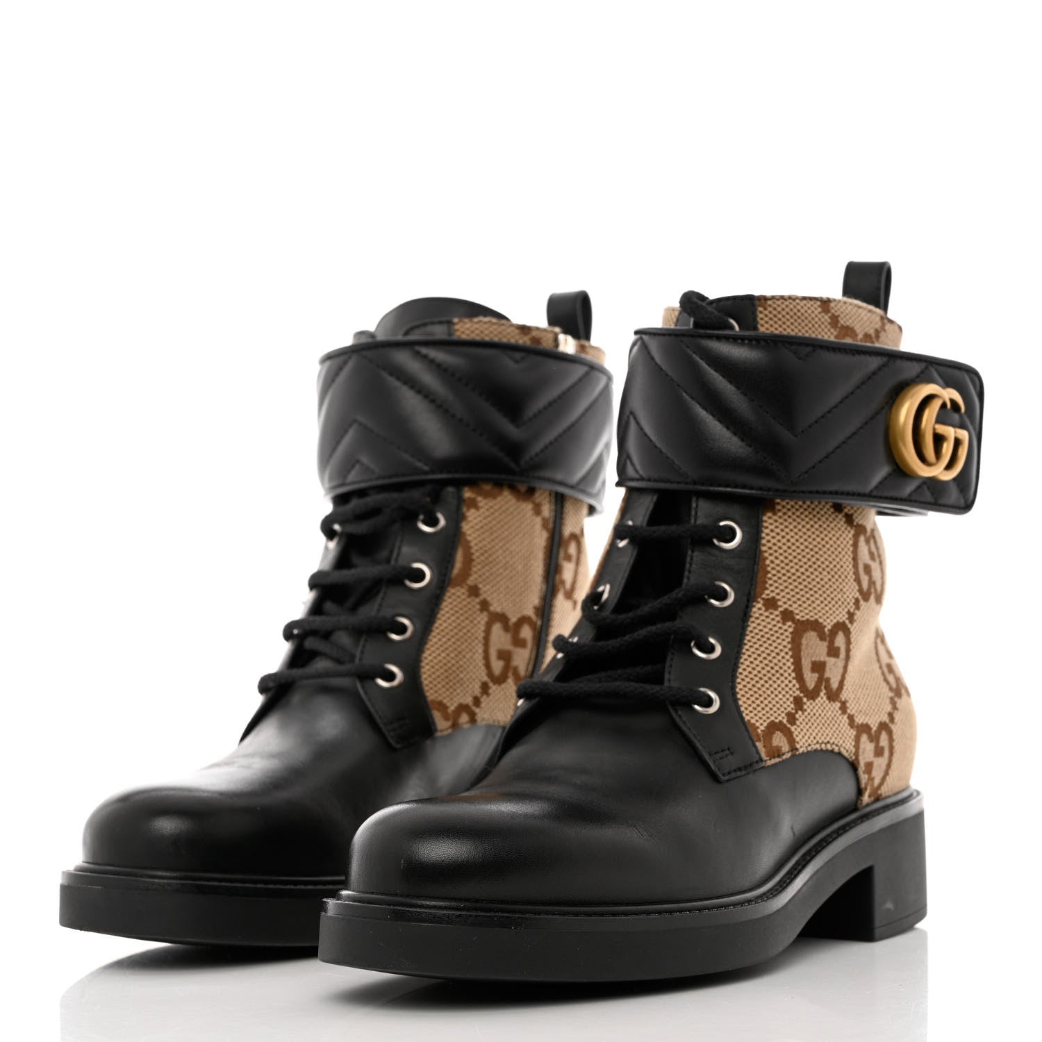 Gucci Flores Calfskin Monogram Maxi GG Nappa Matelasse Double G 40mm Ankle Boots 40 Black Camel Ebony 3 of 11