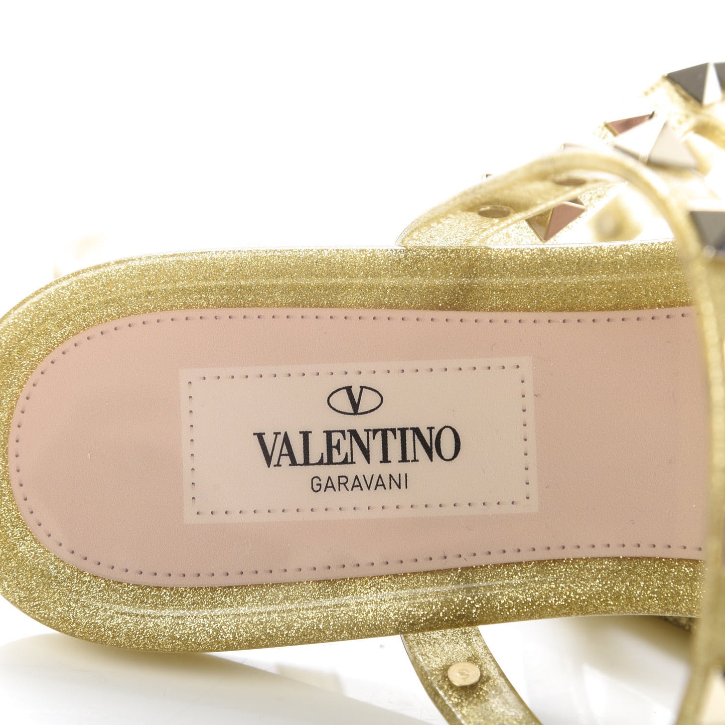 PVC Jelly Glitter Rockstud Caged Flat Thong Sandals 36 Oro